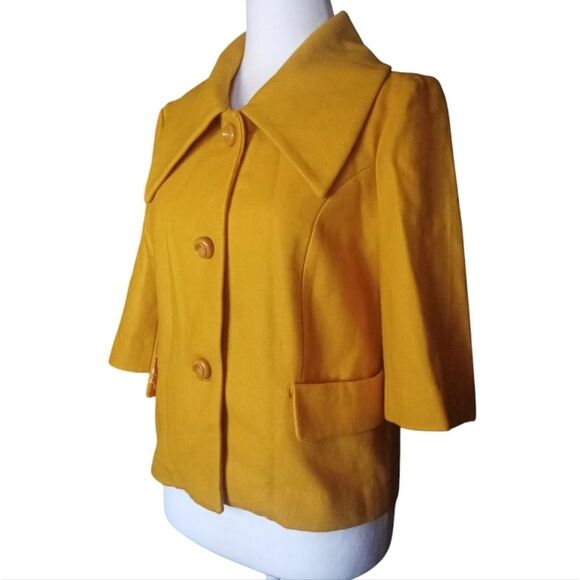 Anthropologie Tulle Mustard Yellow Wool Blend Button Up Peacoat Size Medium - Picture 3 of 9